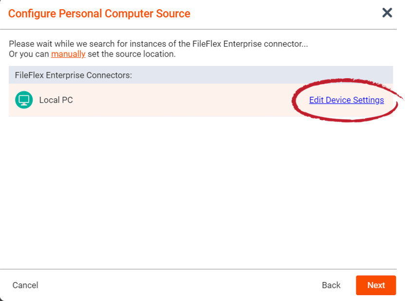 FileFlex Help Topics > How to Connect to a Personal Computer > worddavba45302d9501f63267eb4ce845983009.png